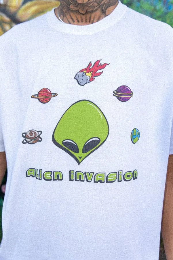 Short Sleeved T-Shirt in White With Alien Invasion Print sold by Dream But Do Not Sleep product image thumbnail 2