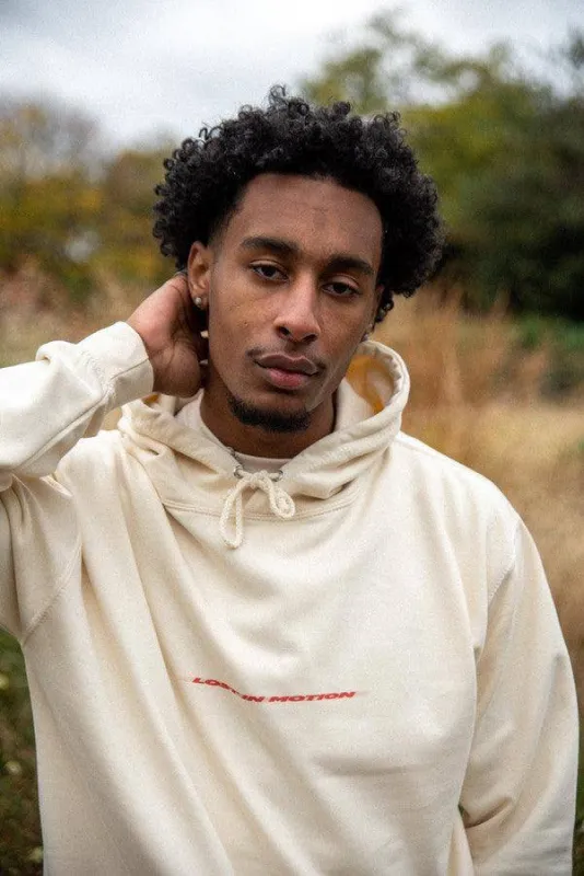 Hoodie in Neutral With Lost In Motion Logo Print sold by Dream But Do Not Sleep