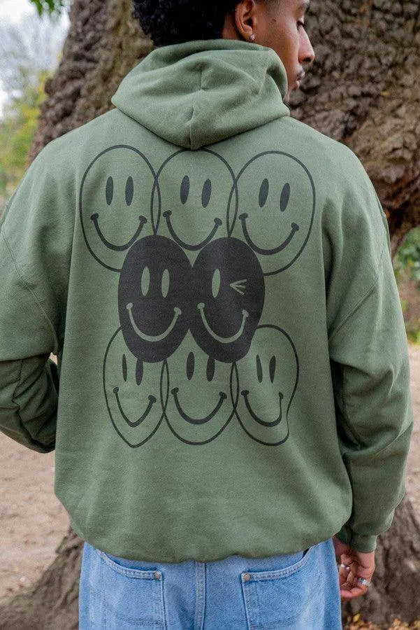 Hoodie in Military Green with 90s Rave Smiley Print sold by Dream But Do Not Sleep product image thumbnail 3