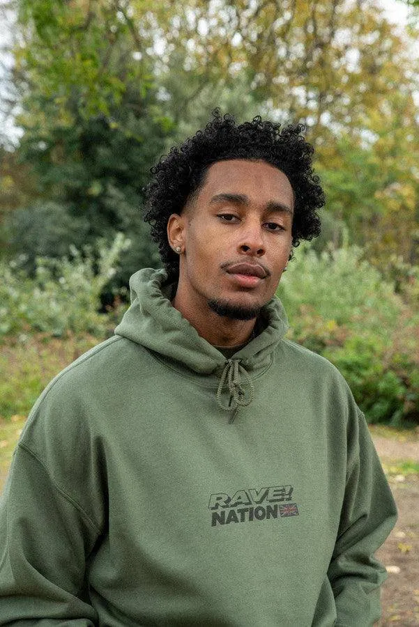 Hoodie in Military Green with 90s Rave Smiley Print sold by Dream But Do Not Sleep product image thumbnail 2