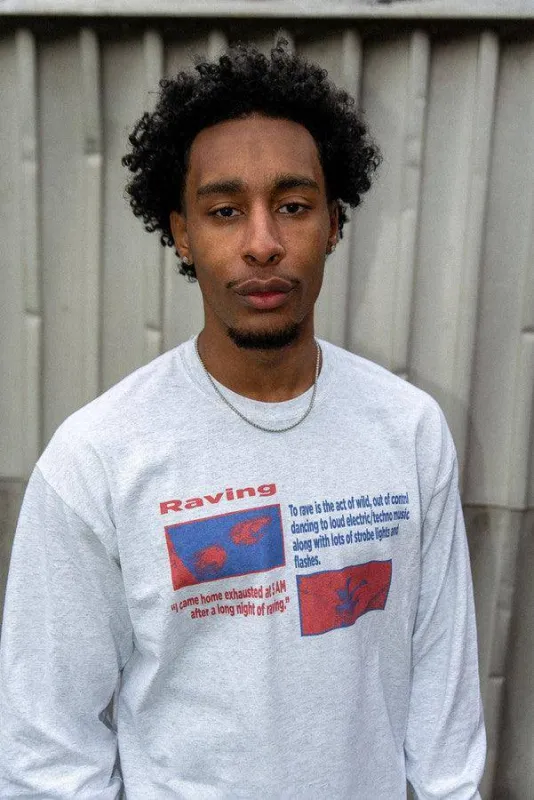 Long Sleeved Ash Grey T-Shirt With Raving Definition Print sold by Dream But Do Not Sleep