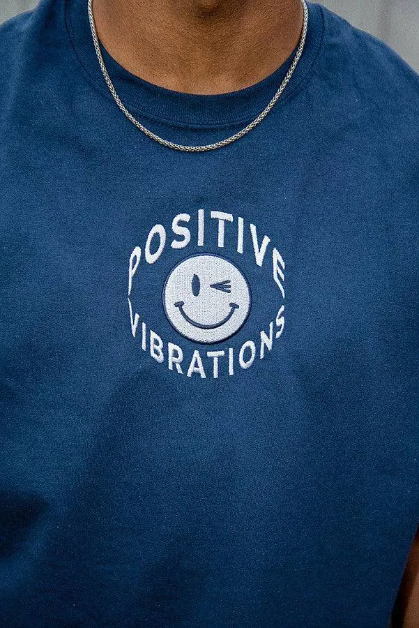 T-Shirt in Navy 90s Rave Smiley Positive Vibrations Embroidery sold by Dream But Do Not Sleep product image thumbnail 4