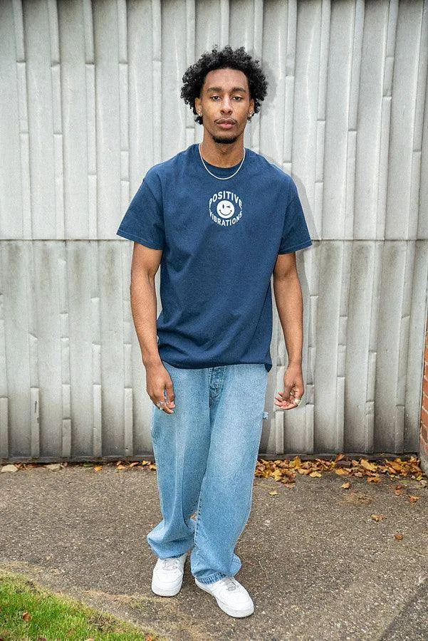 T-Shirt in Navy 90s Rave Smiley Positive Vibrations Embroidery sold by Dream But Do Not Sleep product image thumbnail 3