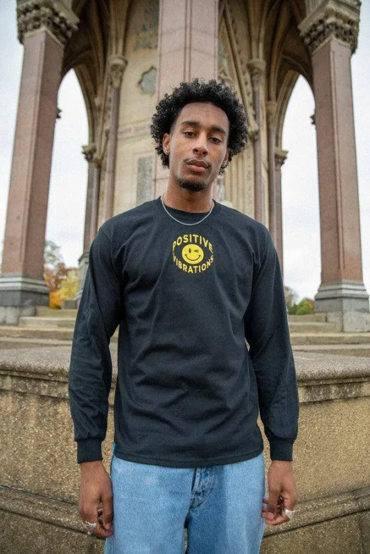 Long Sleeved T-Shirt in Black With 90s Rave Smiley Embroidery sold by Dream But Do Not Sleep