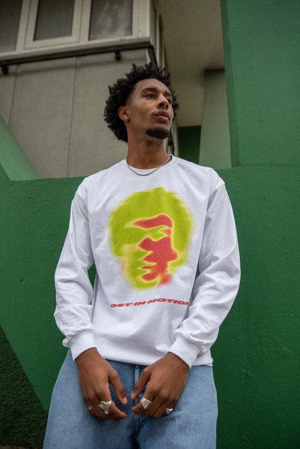 Long Sleeved T-Shirt in White With Lost In Motion Infrared Print sold by Dream But Do Not Sleep