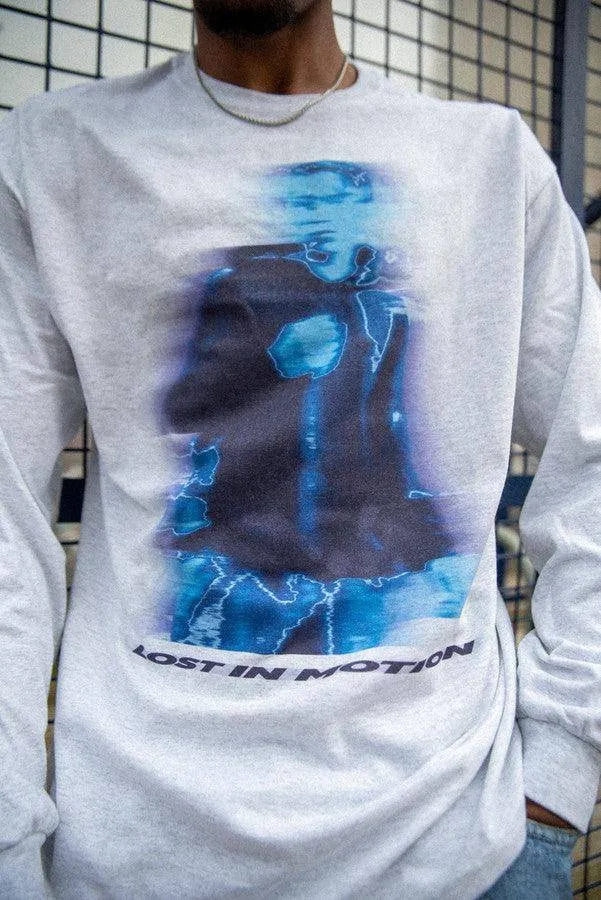 Long Sleeved T-Shirt in Ash Grey With Lost In Motion Infrared Print sold by Dream But Do Not Sleep product image thumbnail 4