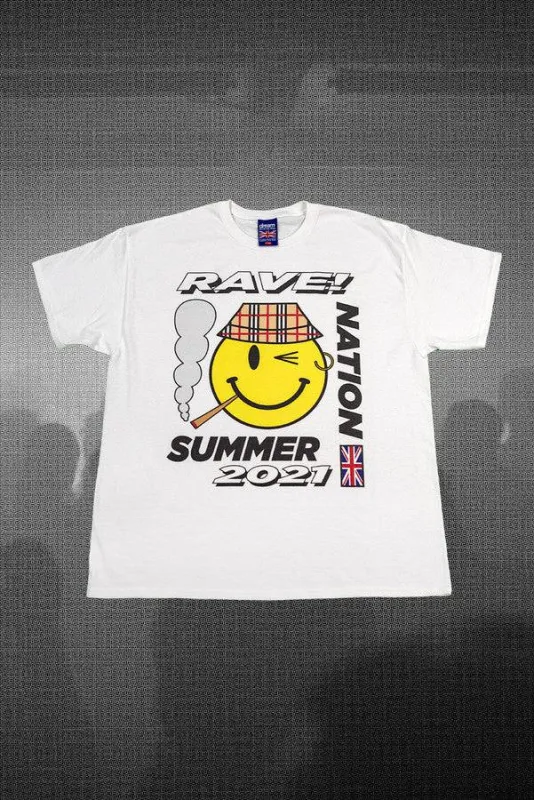 220gsm Short Sleeved T-shirt in White with RAVE! NATION Print made by Dream But Do Not Sleep
