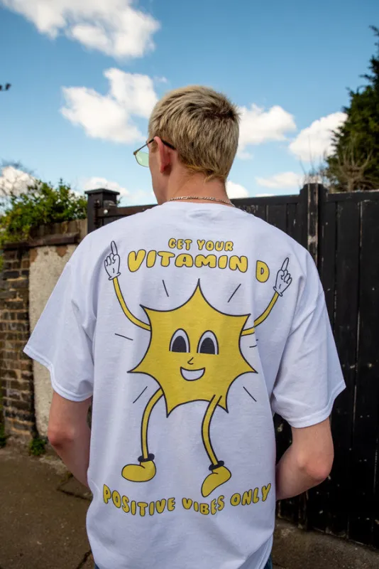 Short Sleeved T-Shirt in White with Vitamin D Summer print sold by Dream But Do Not Sleep