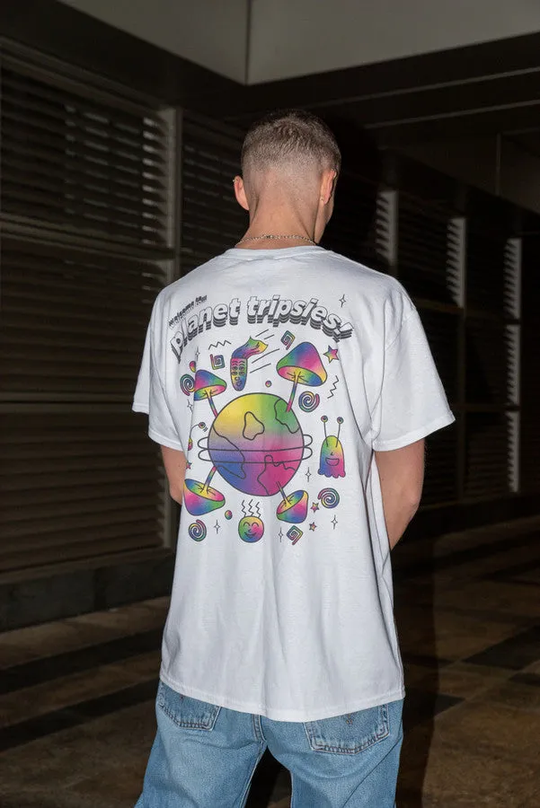 Short Sleeved T-shirt in White with Planet Tripsies Print sold by Dream But Do Not Sleep product image thumbnail 3