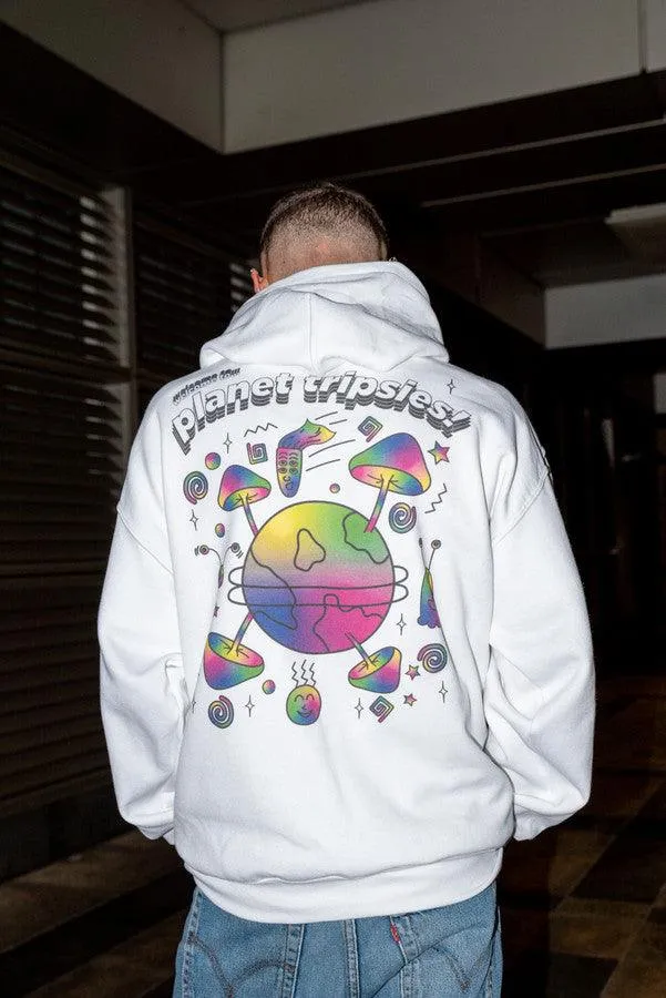Heavyweight Hoodie in White with Planet Tripsies Print sold by Dream But Do Not Sleep product image thumbnail 2