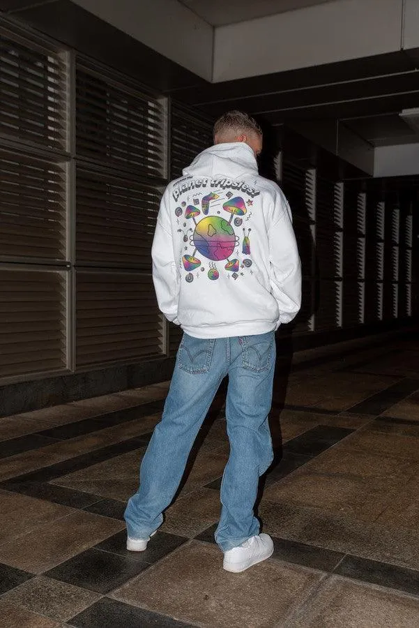 Heavyweight Hoodie in White with Planet Tripsies Print sold by Dream But Do Not Sleep product image thumbnail 3