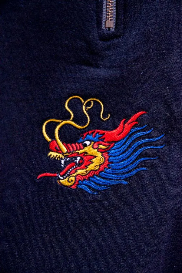 1-4 Zip Sweatshirt in Black With Chinese Dragon Embroidery sold by Dream But Do Not Sleep product image thumbnail 4