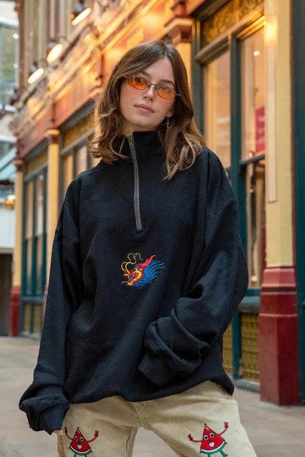 1-4 Zip Sweatshirt in Black With Chinese Dragon Embroidery sold by Dream But Do Not Sleep product image thumbnail 2
