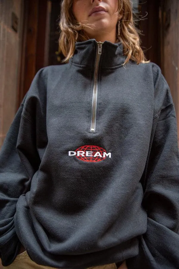 1-4 Zip Sweatshirt In Black With Dream Globe Embroidery sold by Dream But Do Not Sleep product image thumbnail 4