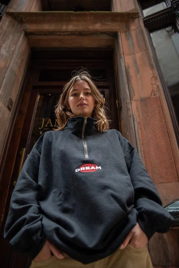 1-4 Zip Sweatshirt In Black With Dream Globe Embroidery sold by Dream But Do Not Sleep