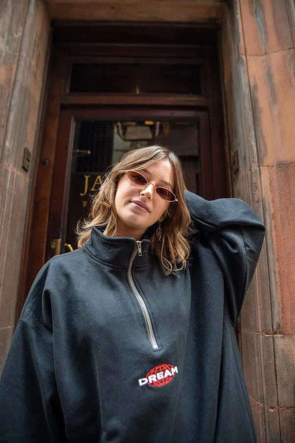 1-4 Zip Sweatshirt In Black With Dream Globe Embroidery sold by Dream But Do Not Sleep product image thumbnail 5