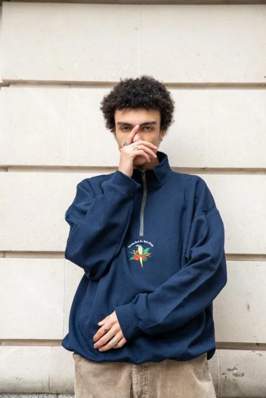 1-4 Zip Sweatshirt In Navy With Paradise Island Parrot Embroidery sold by Dream But Do Not Sleep