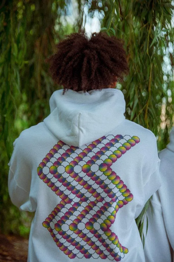 440gsm Hoodie in White with Zig-Zag Geometric Logo Print sold by Dream But Do Not Sleep product image thumbnail 3