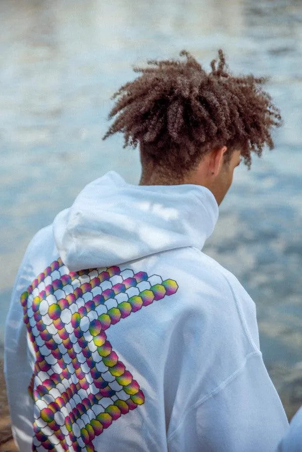440gsm Hoodie in White with Zig-Zag Geometric Logo Print sold by Dream But Do Not Sleep