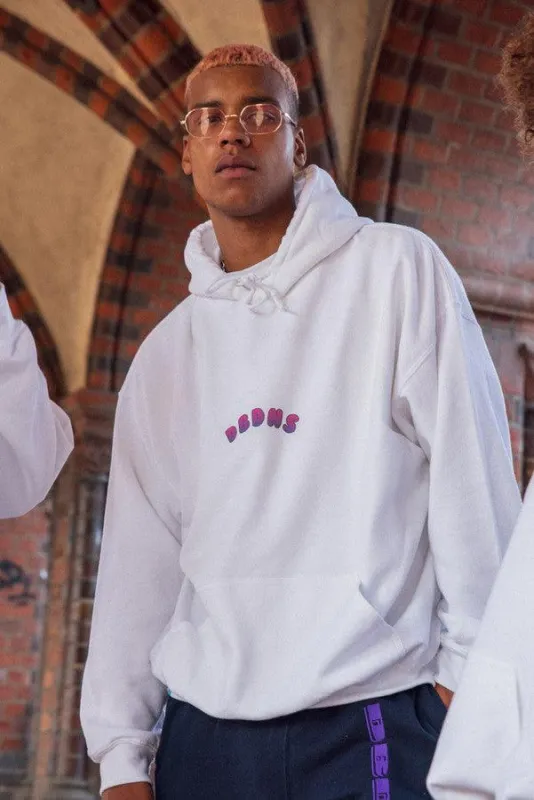 Hoodie in White with Grape Bubble Logo Print sold by Dream But Do Not Sleep