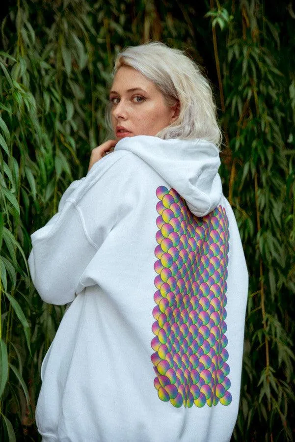 Hoodie in White with Geometric Bubble Logo Print sold by Dream But Do Not Sleep product image thumbnail 4