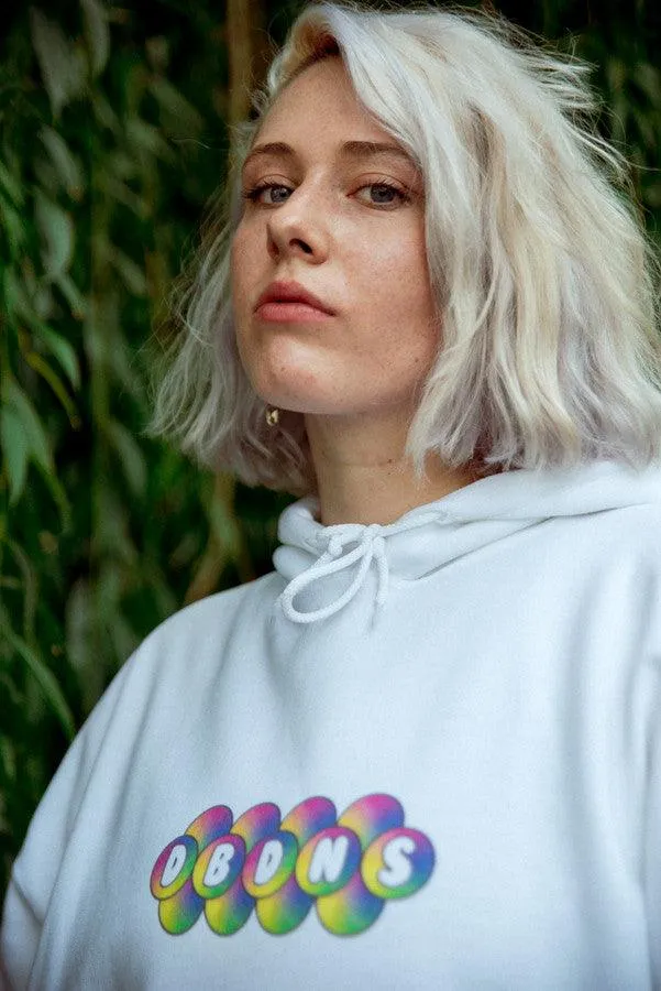 Hoodie in White with Geometric Bubble Logo Print sold by Dream But Do Not Sleep