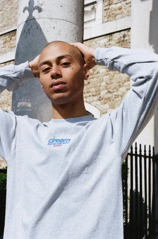 Long Sleeve T-shirt in Heather Grey with Embroidered Logo sold by Dream But Do Not Sleep