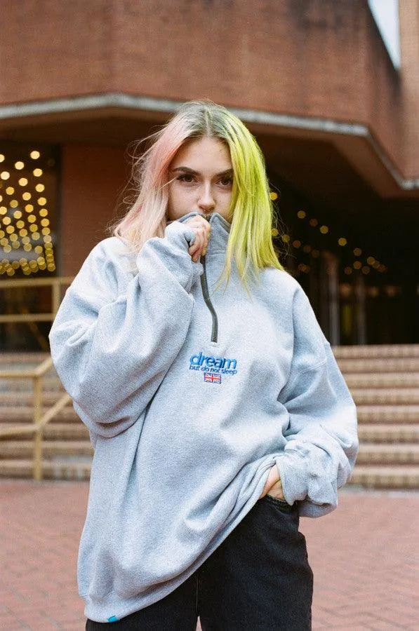 1-4 Zip Sweatshirt In Grey With Blue Embroidered Logo sold by Dream But Do Not Sleep