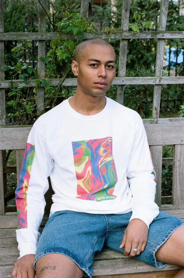 Long Sleeved T-shirt In White With Trippy Festival Print sold by Dream But Do Not Sleep