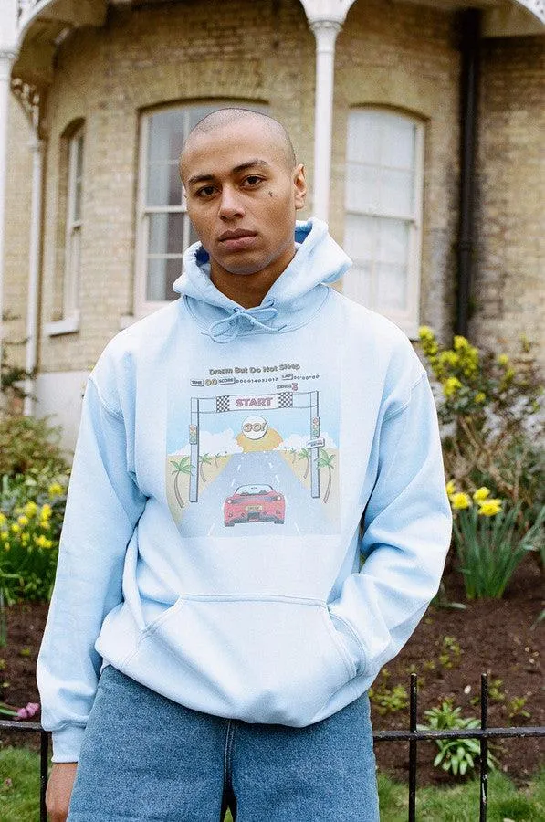 Hoodie In Light Blue With Drive In To The Sunset Print sold by Dream But Do Not Sleep