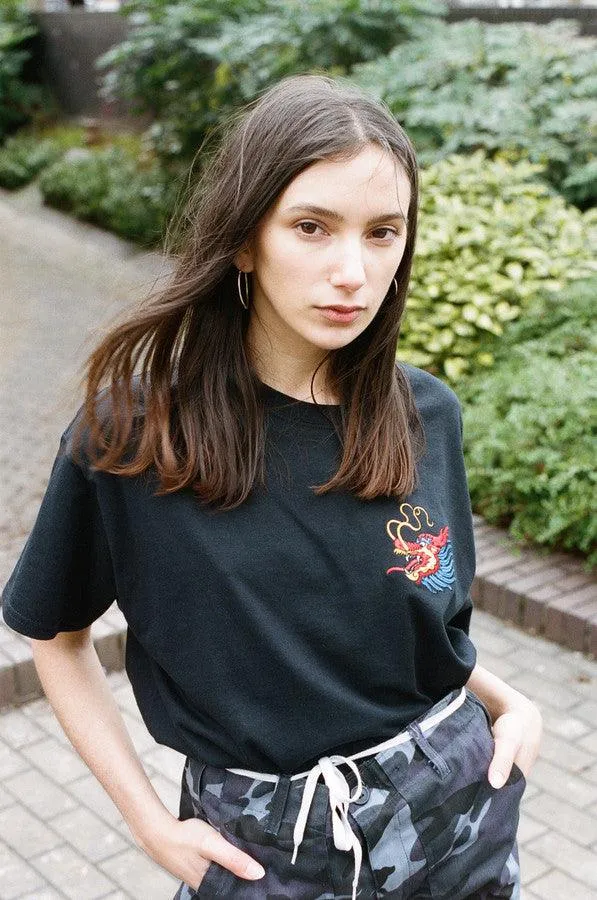 Black T-shirt With Chinese Dragon Embroidered Design sold by Dream But Do Not Sleep product image thumbnail 3