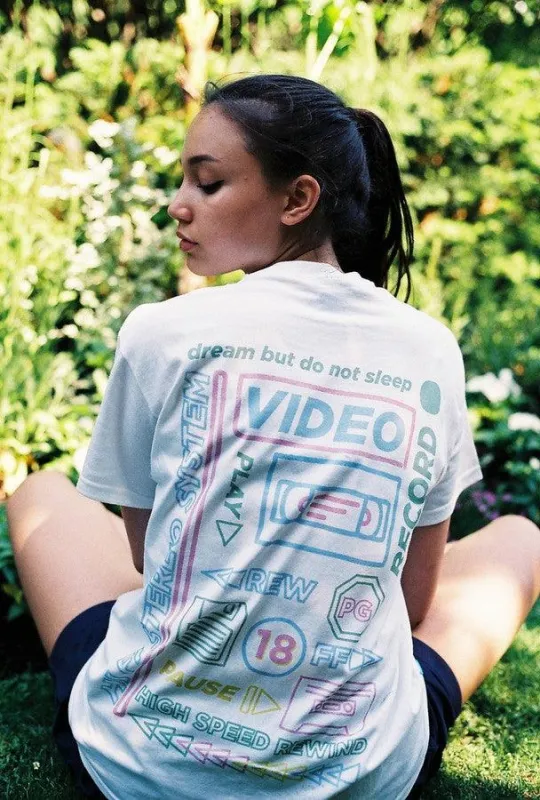 White Short Sleeved T-shirt With 80's VHS Design sold by Dream But Do Not Sleep