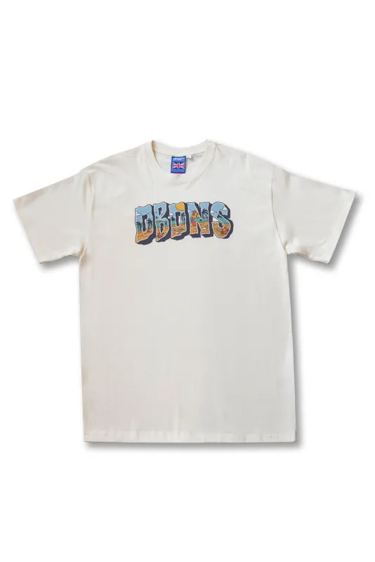 Premium Short Sleeved T-Shirt in Natural with Beach Logo Print sold by Dream But Do Not Sleep