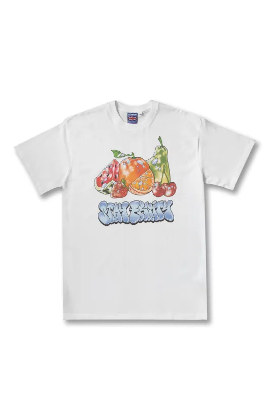 240gsm Short Sleeved T-Shirt in White with Stay Fruity Print made by Dream But Do Not Sleep