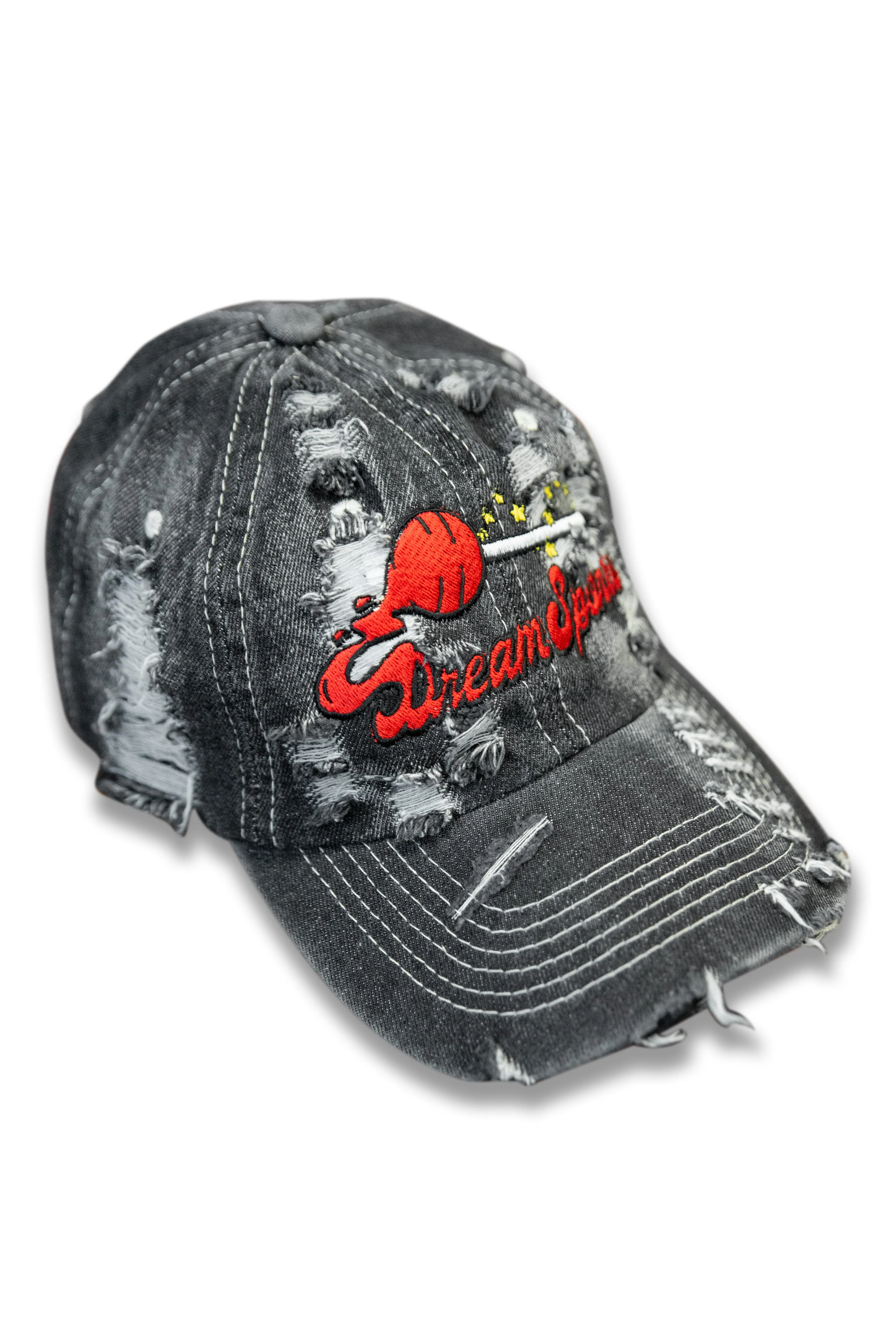 Cap In Black Y2K Distressed Denim Lollipop Embroidery sold by Dream But Do Not Sleep