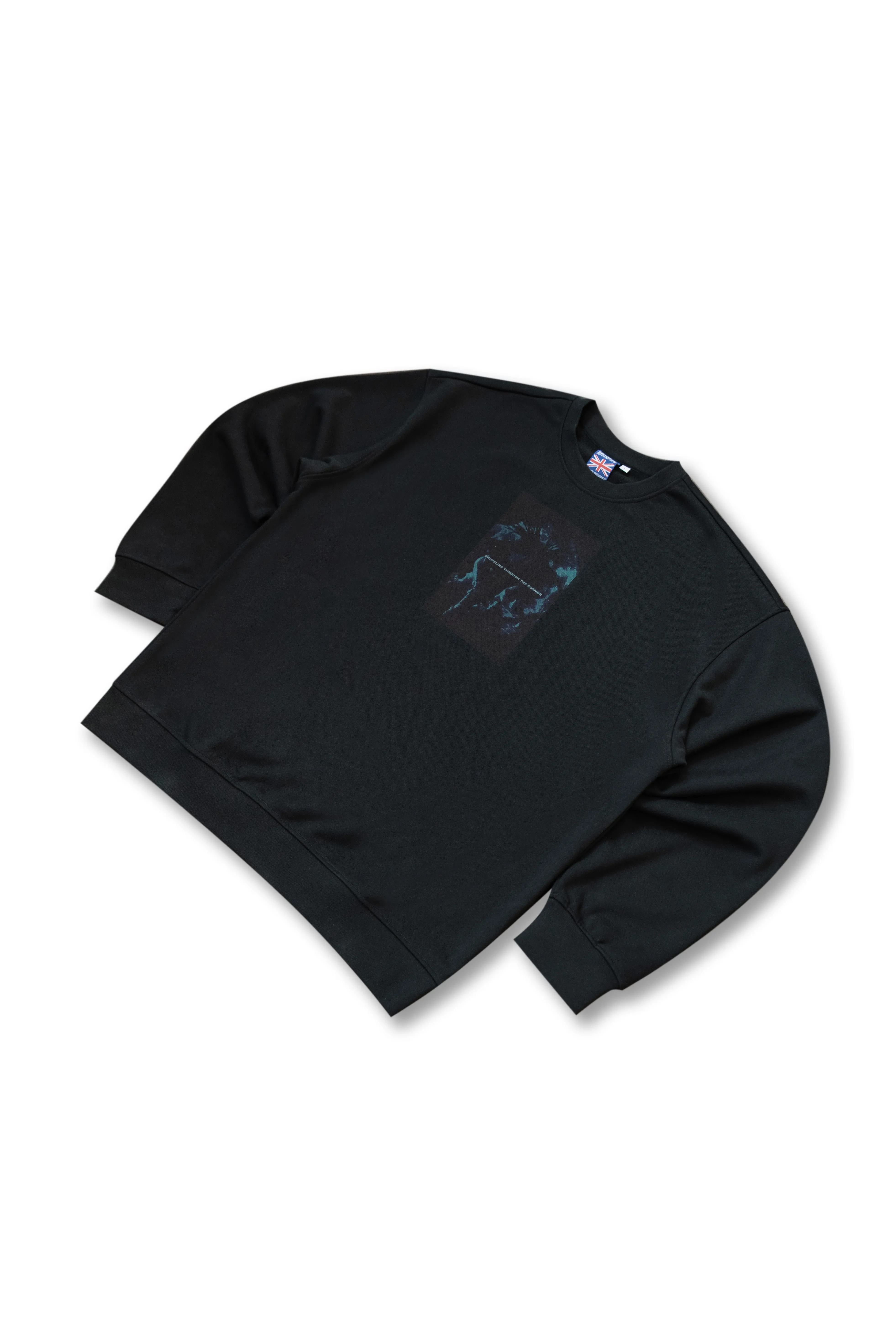 440gsm Sweatshirt in Black Shuffling Through The Cosmos sold by Dream But Do Not Sleep product image thumbnail 5