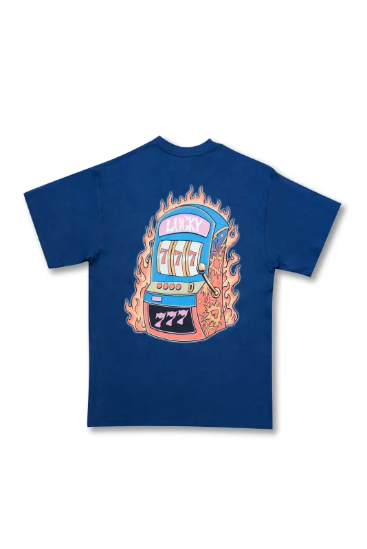 220gsm Heavyweight Navy T-Shirt - Lucky 7s Casino made by Dream But Do Not Sleep