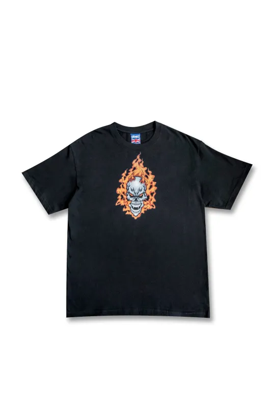 220gsm Heavyweight Black T-Shirt with Fire Skull Print made by Dream But Do Not Sleep