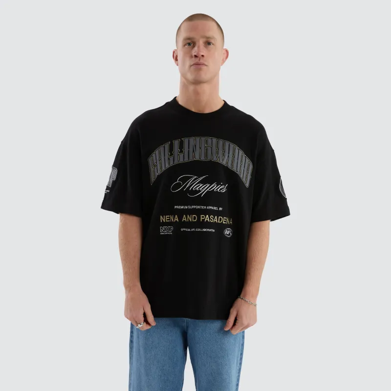 Collingwood Magpies Game-On Loopback Tee Jet Black sold by Nena and Pasadena
