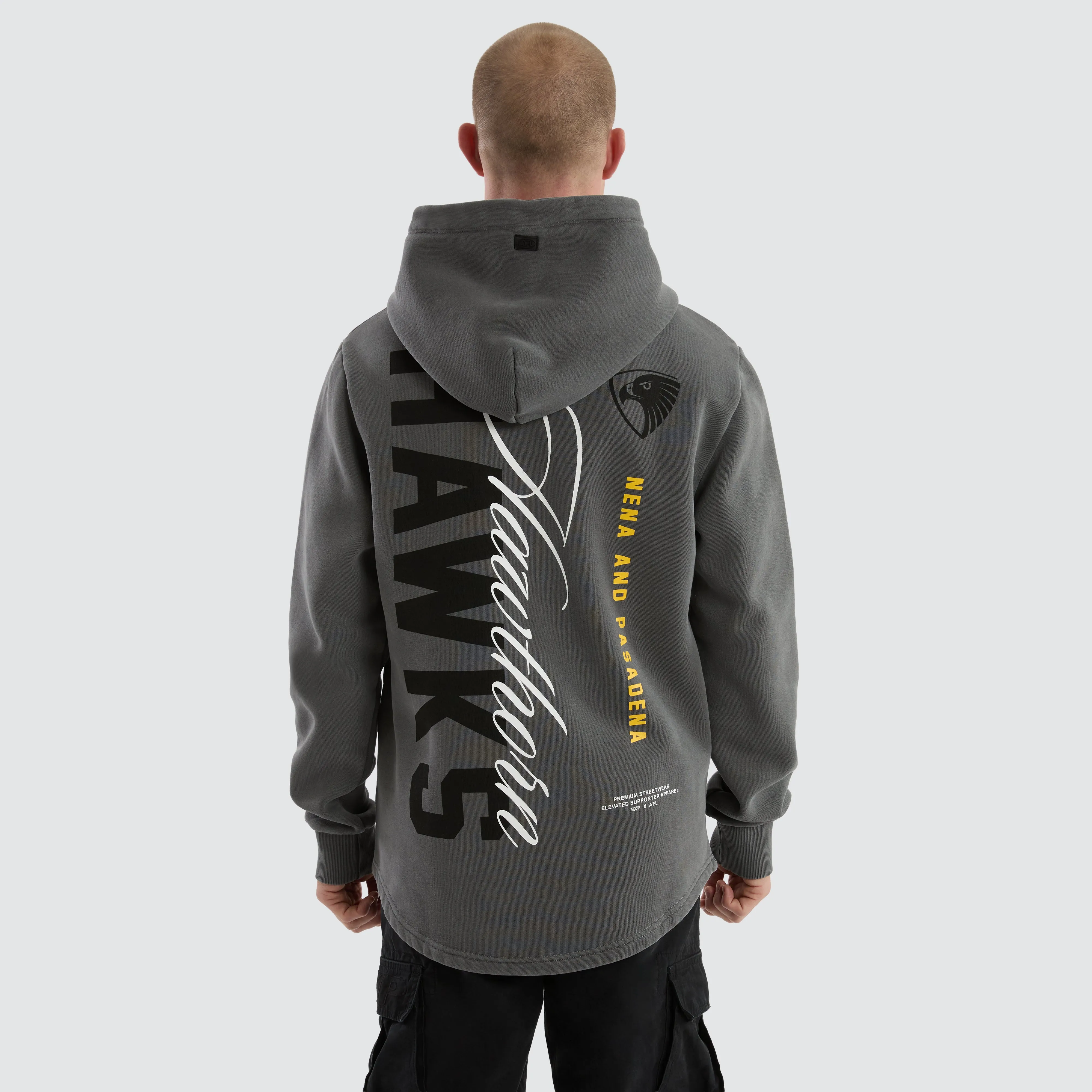 Hawthorn Hawks Grand Hoodie Pigment Charcoal sold by Nena and Pasadena