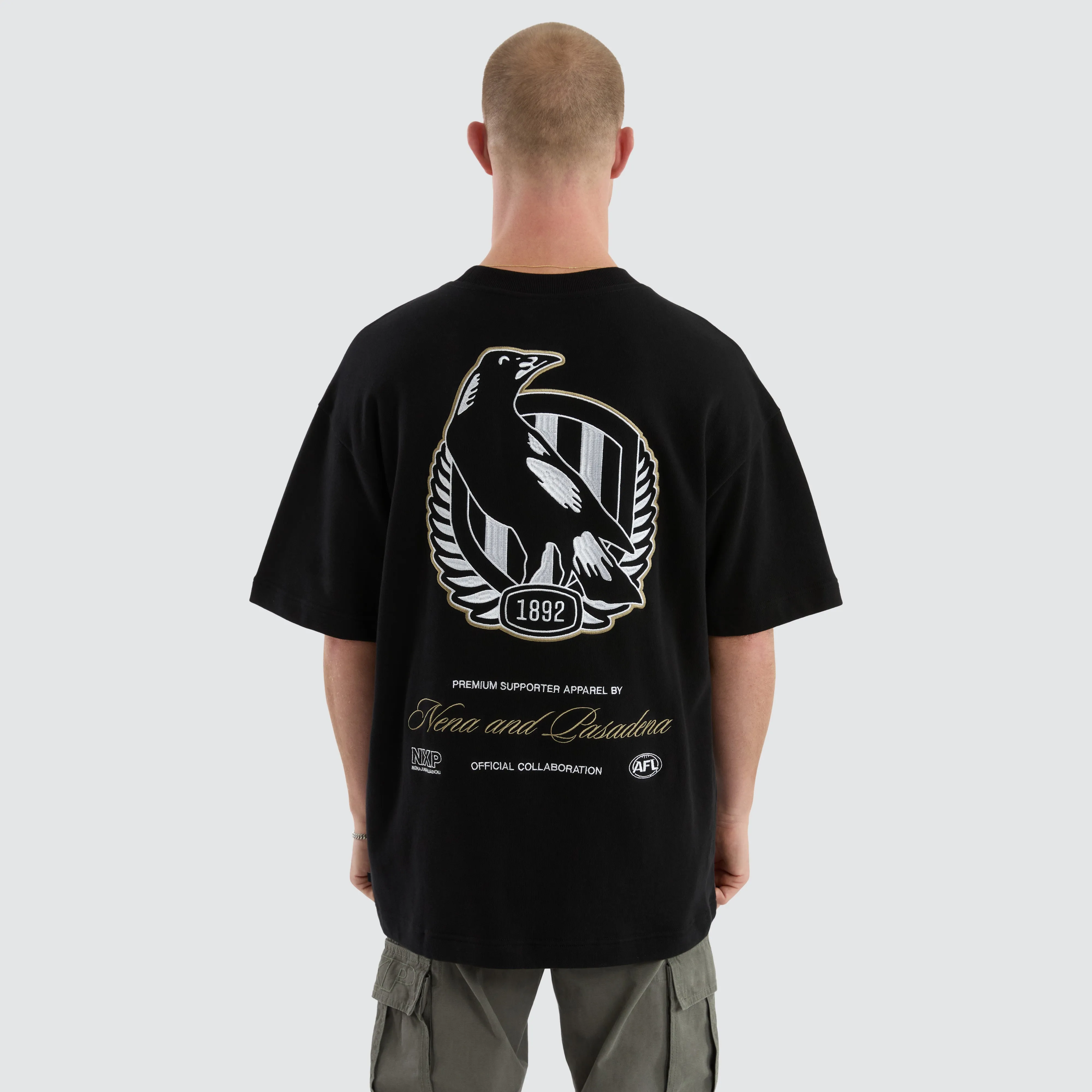 Collingwood Magpies Legacy Loopback Tee Jet Black sold by Nena and Pasadena