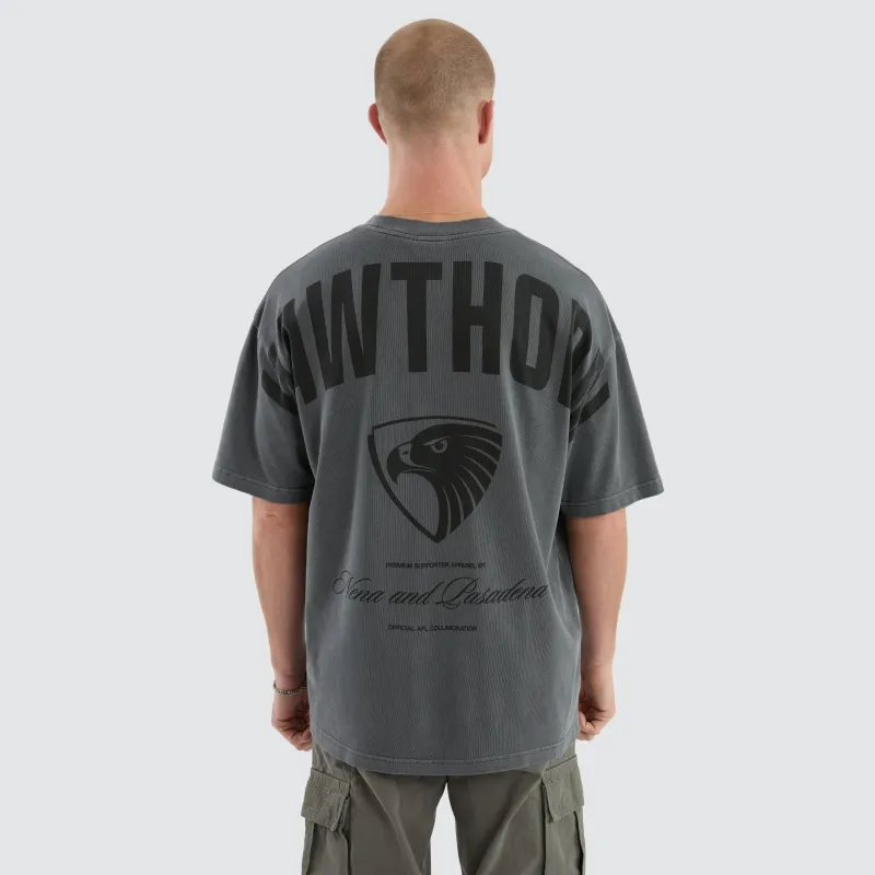 Hawthorn Hawks Hunter Tee Pigment Charcoal sold by Nena and Pasadena