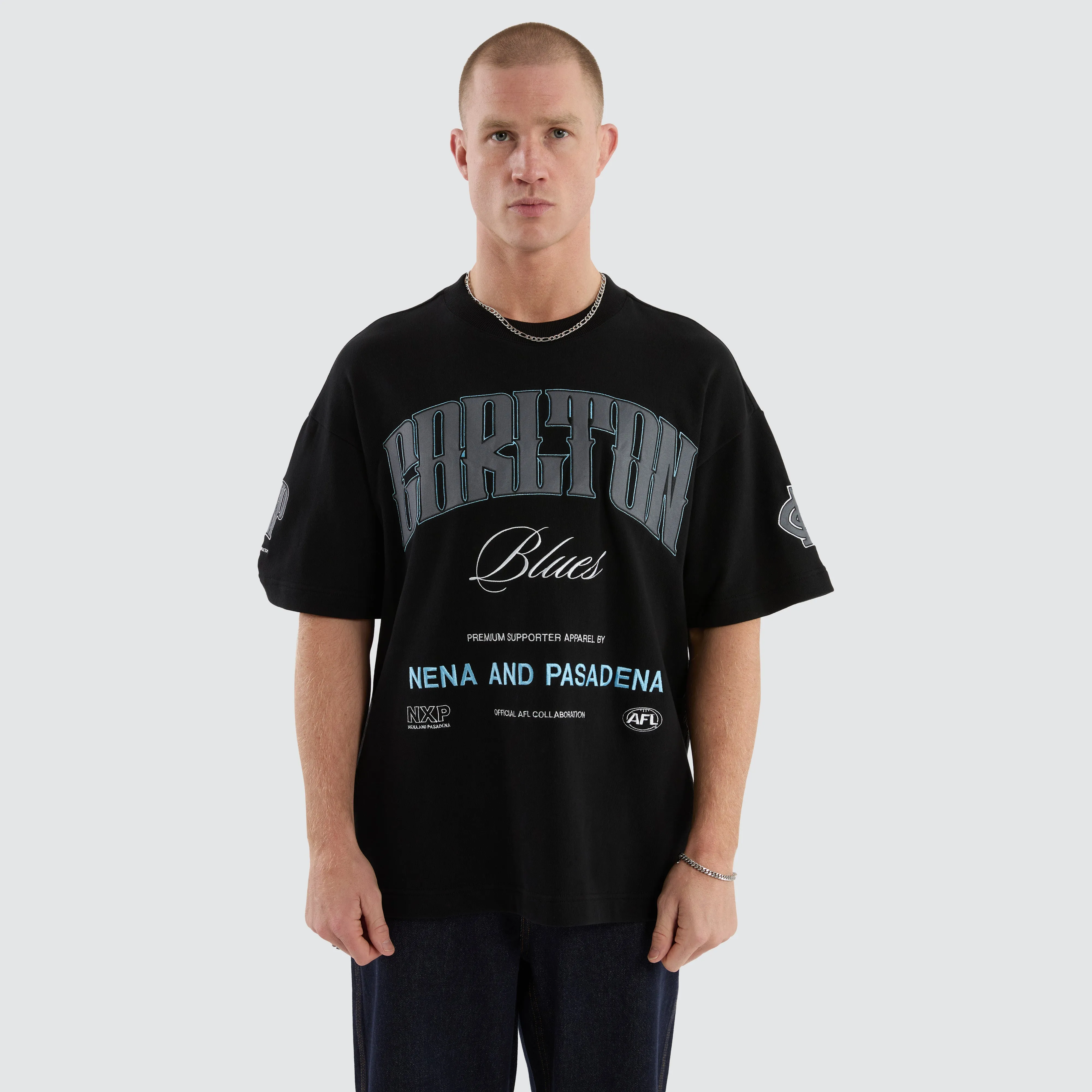 Carlton Blues AFL Game-On Loopback Tee Jet Black sold by Nena and Pasadena
