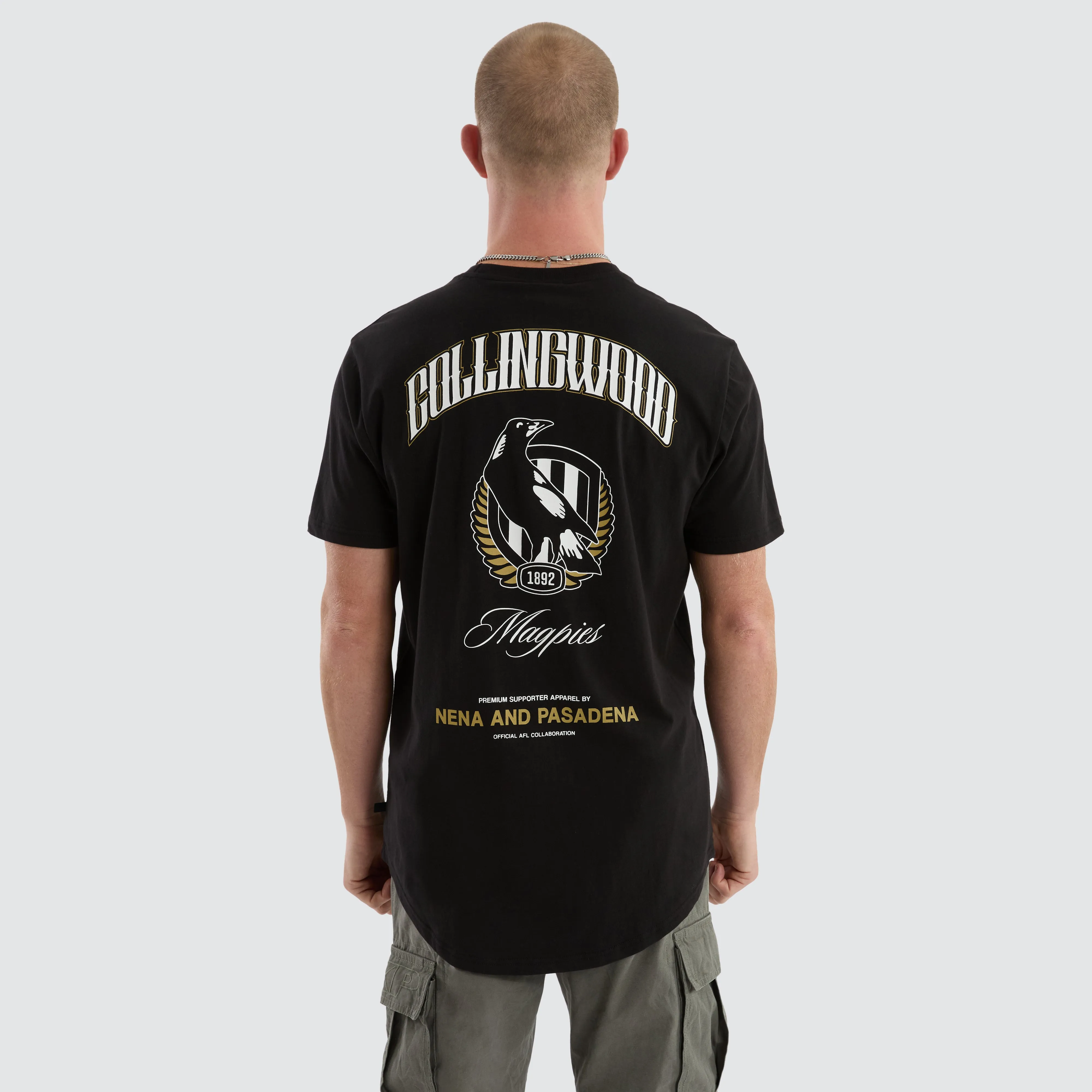 Collingwood Magpies Legend Tee Jet Black sold by Nena and Pasadena