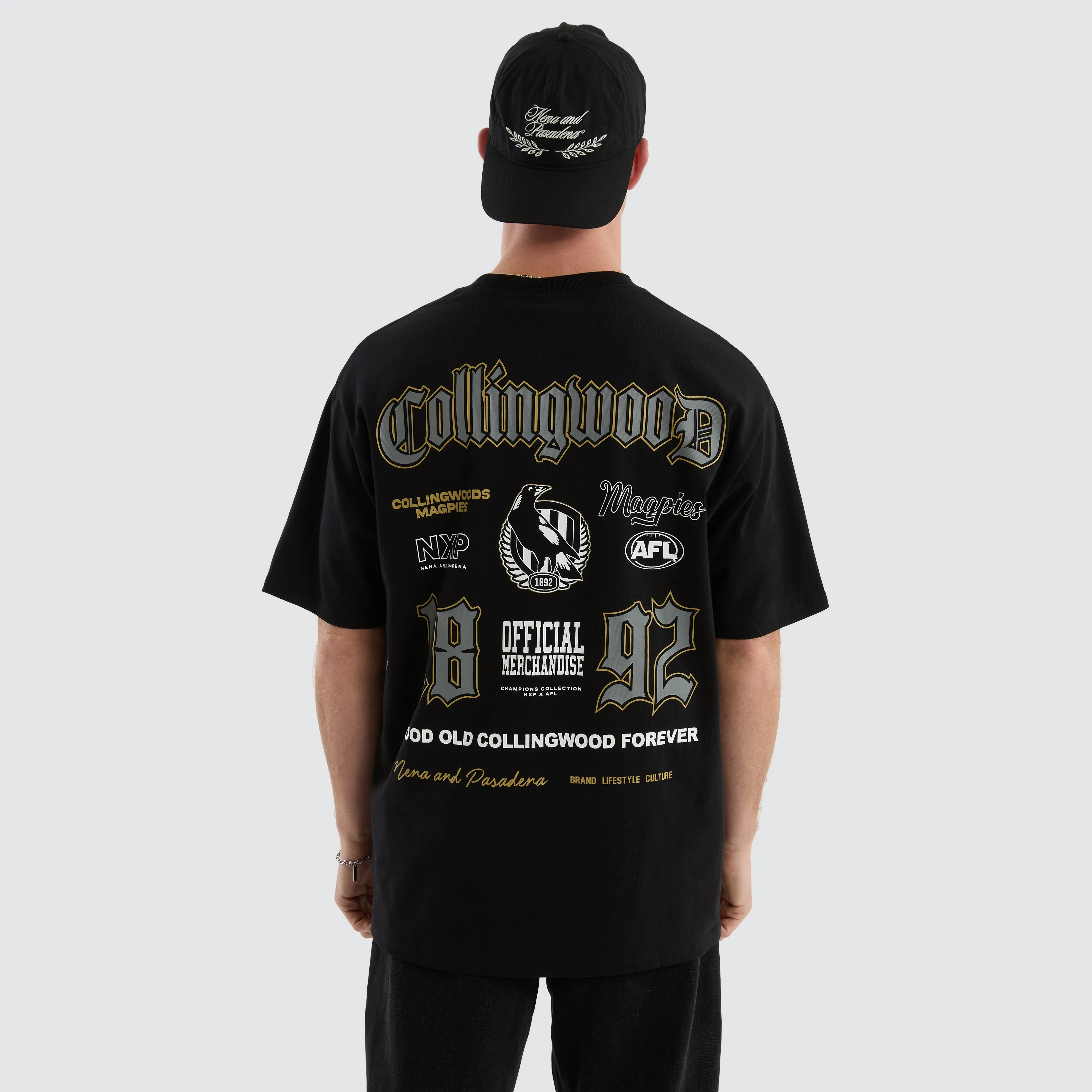 Collingwood Magpies Fallback Tee Jet Black sold by Nena and Pasadena