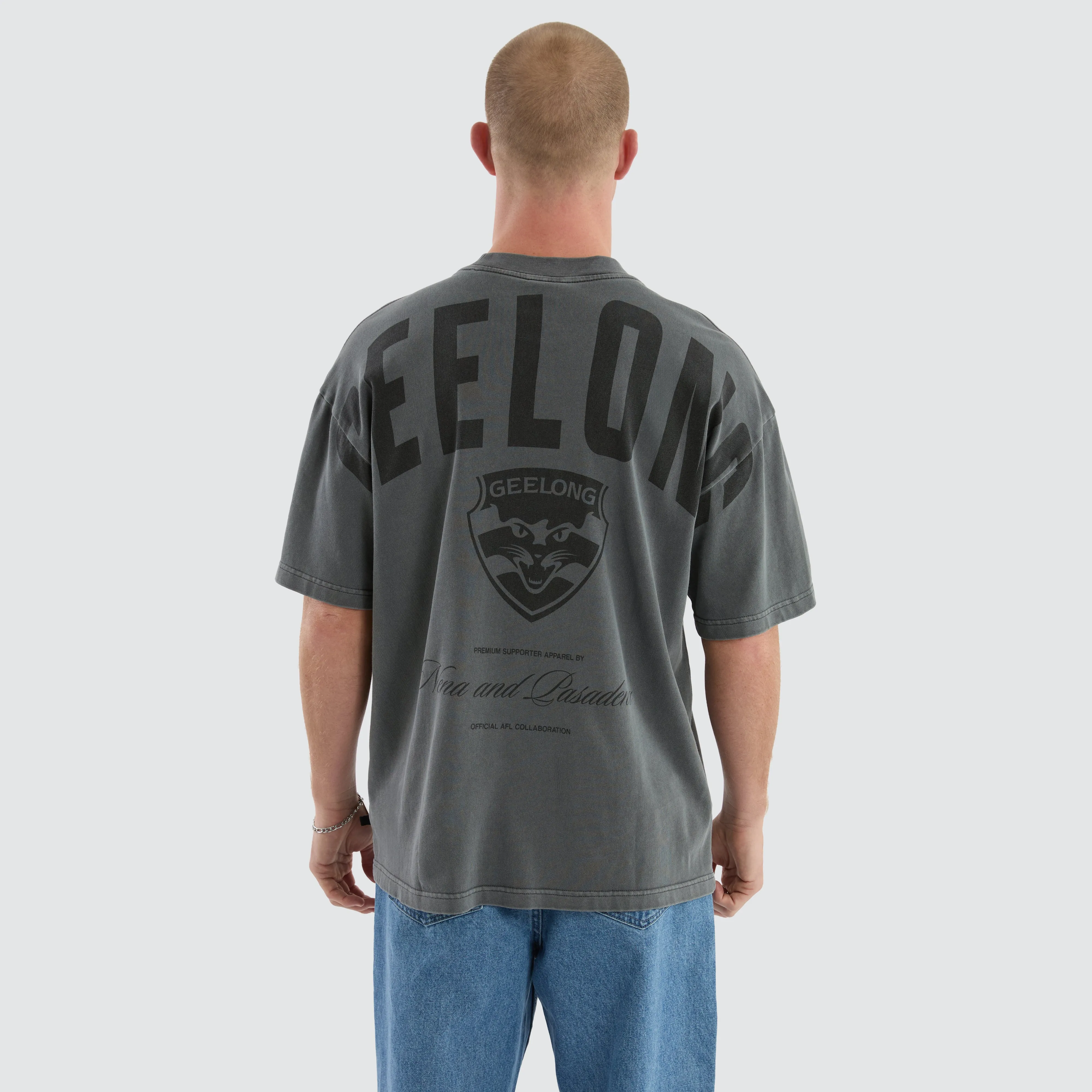 Geelong Cats Hunter Tee Pigment Charcoal sold by Nena and Pasadena