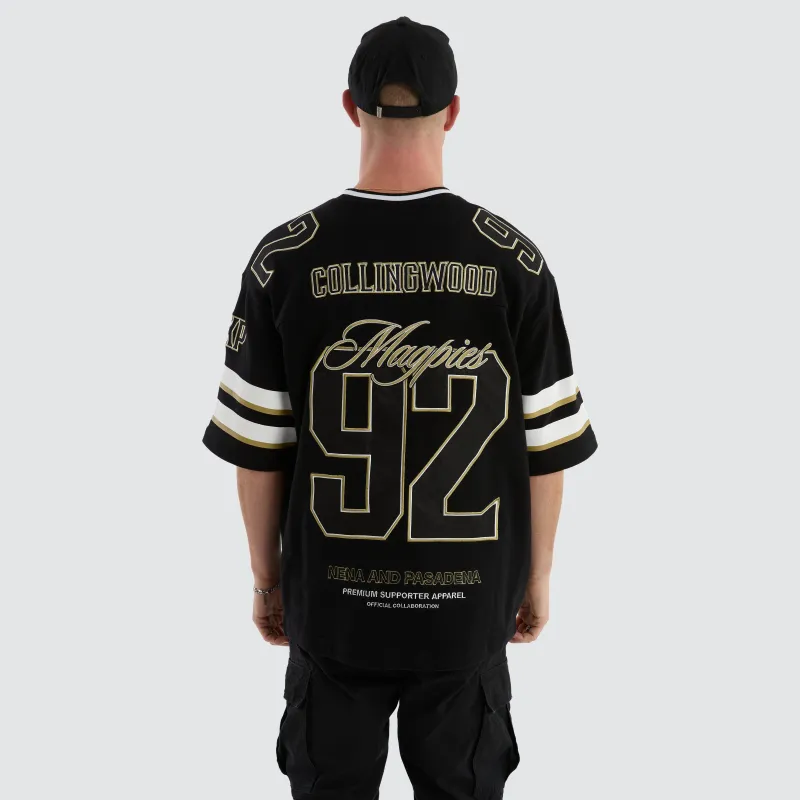 Collingwood Magpies League Loopback Tee Jet Black sold by Nena and Pasadena