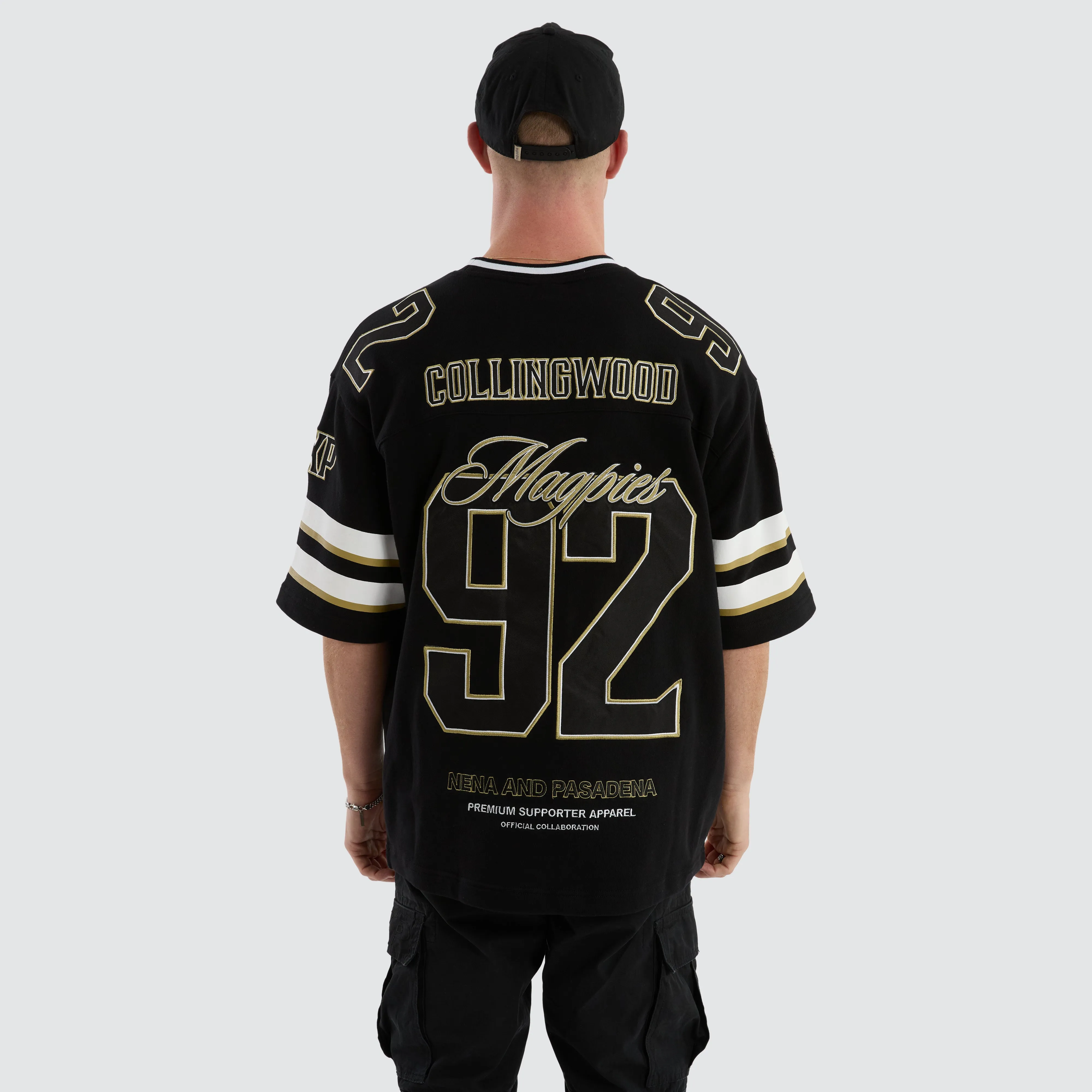 Collingwood Magpies League Loopback Tee Jet Black sold by Nena and Pasadena