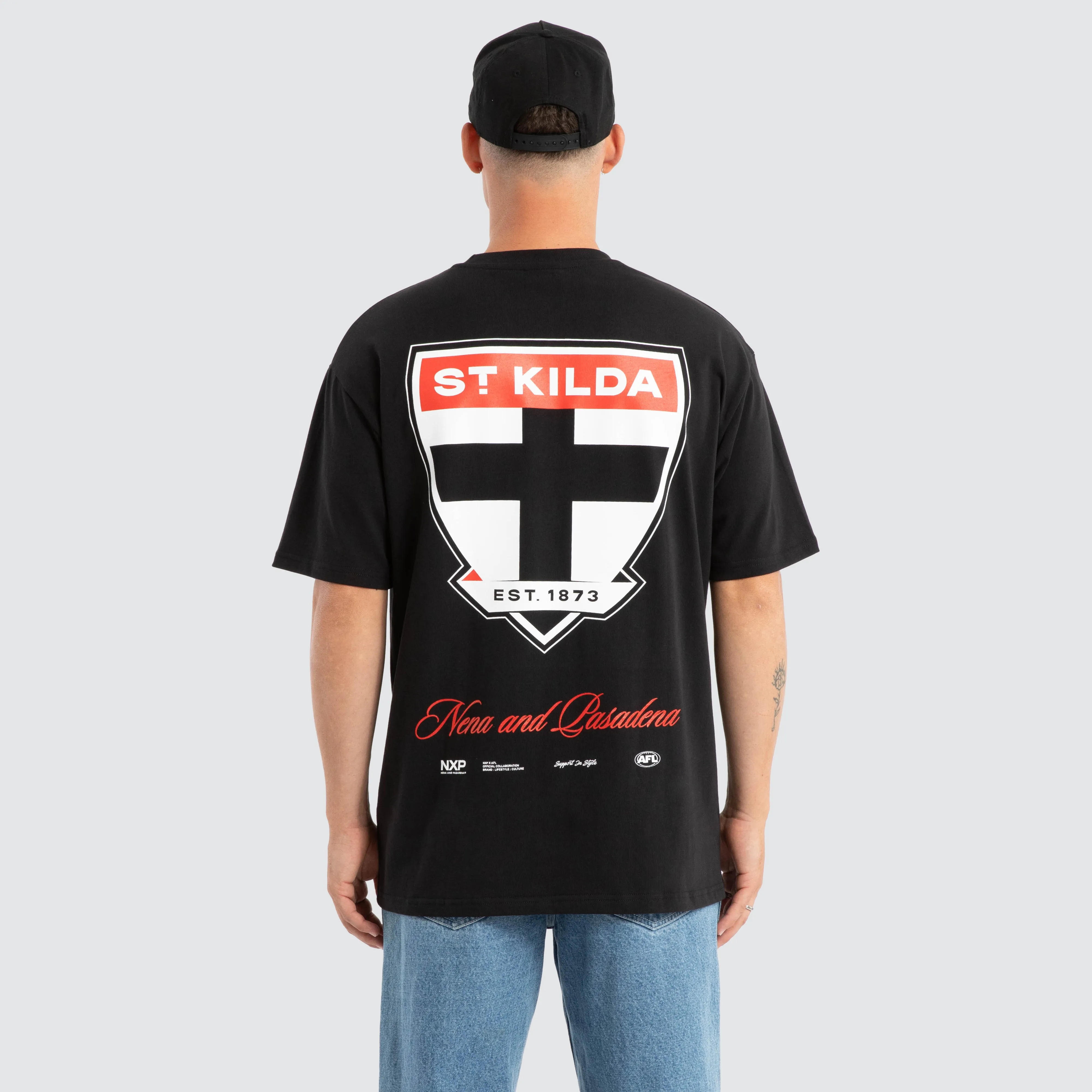 St Kilda Saints AFL Season Tee Jet Black sold by Nena and Pasadena