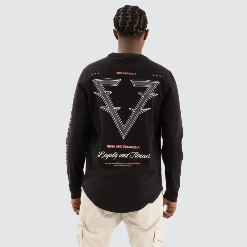 Raging Dual Curved Longsleeve Tee Jet black sold by Nena and Pasadena